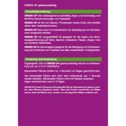GREEN UP GF Anwendung 10l Kanister - beseitigt Grünbelag