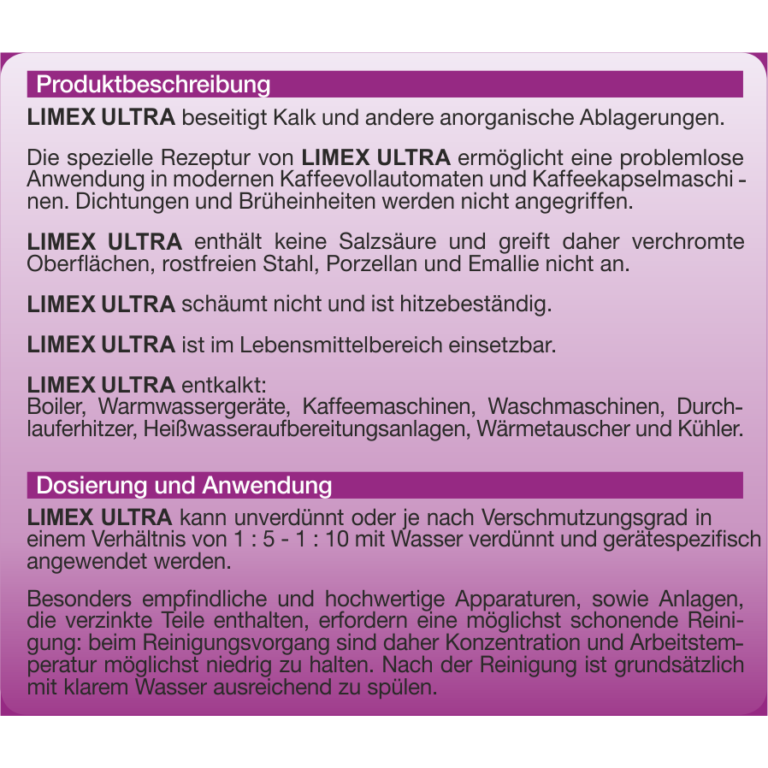 LIMEX ULTRA beseitigt Kalk & anorganische Ablagerungen