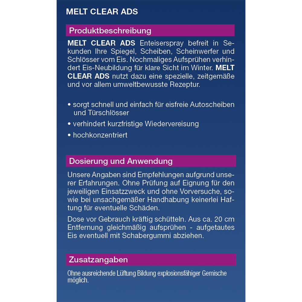 MELT CLEAR ADS Enteiserspray 400 ml - KABITEC Chemiegesellschaft mbH