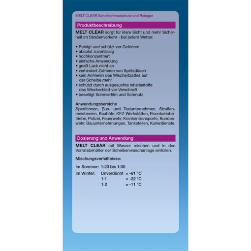 MELT CLEAR Anwendung 1000x1000 Frostschutz und Reiniger für Scheibenwaschanlagen