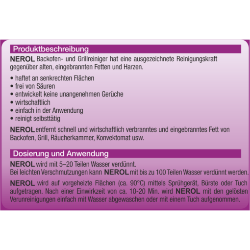 NEROL Etikett 5l Beschreibung Nerol Backofenreiniger und Grillreiniger