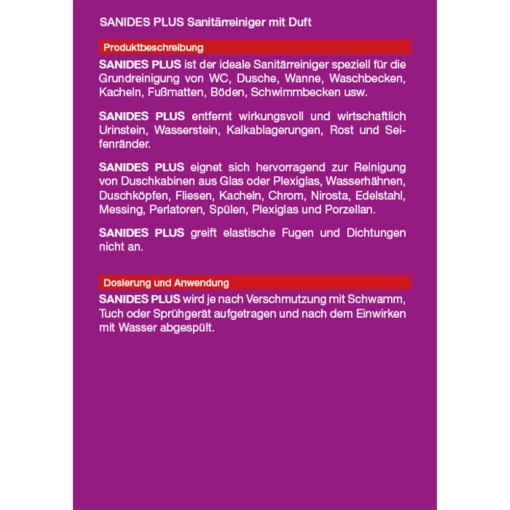 SANIDES PLUS GF Anwendung gebrauchsfertiger Sanitärreiniger
