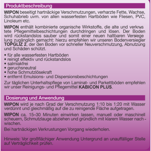 Wipon 5 Liter Kanister Beschreibung WIPON Grundreiniger Bodenreiniger 5 Liter Kanister