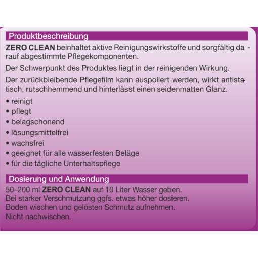 ZERO CLEAN 5 Liter Kanister Beschreibung-wc ZERO CLEAN Wischpflegemittel Bodenpflegemittel 5 Liter Kanister