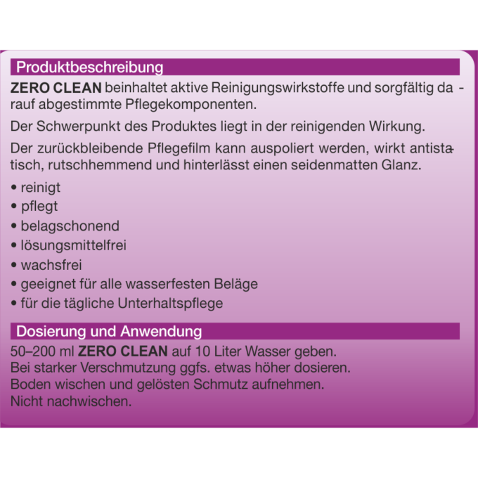 ZERO CLEAN 5 Liter Kanister Beschreibung-wc ZERO CLEAN Wischpflegemittel Bodenpflegemittel 5 Liter Kanister