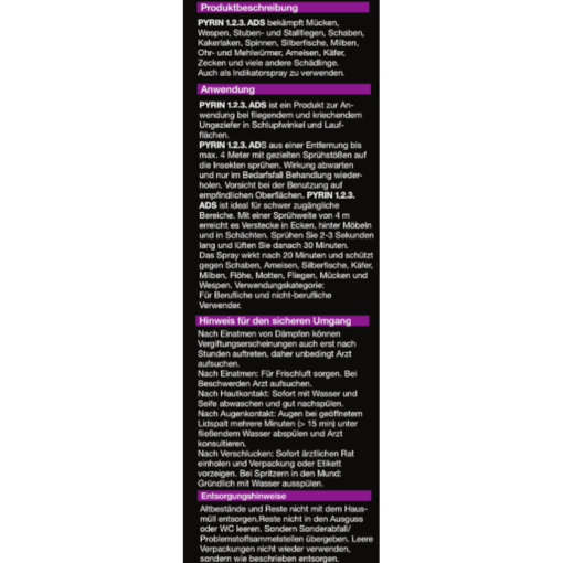 PYRIN 1.2.3. 500 ml Insektizid mit Sofort- und Spektralwirkung Insektenspray Anwendung